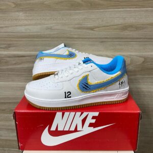 Tênis Nike Air Force Branco Azul Claro Melphis.