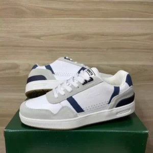 TÊNIS LACOSTE T-CLIP Branco Cinza e Azul.